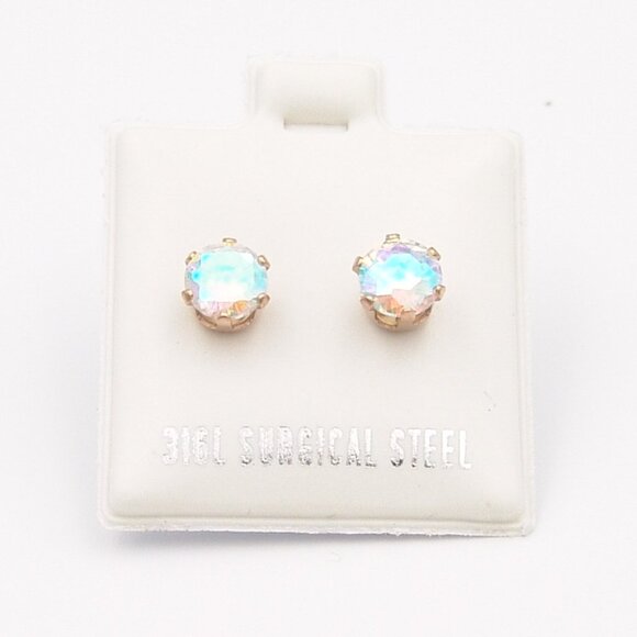 Rose Gold PVD Stud Earrings Aurora Borealis Surgical Steel 5mm Carded - Picture 3 of 4